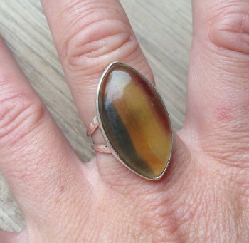 Zilveren ring met ovale Fluoriet ring maat 17.7 mm